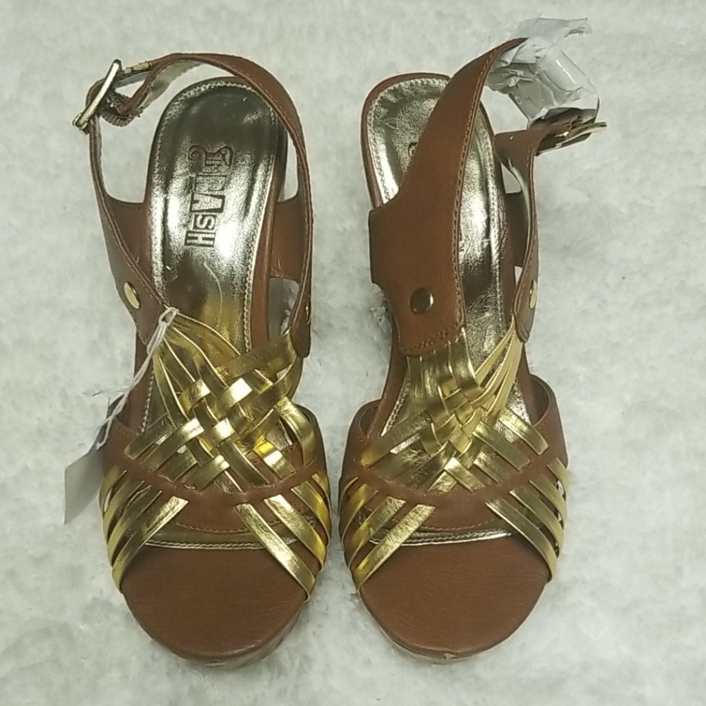 Brown and Gold wedges NWT